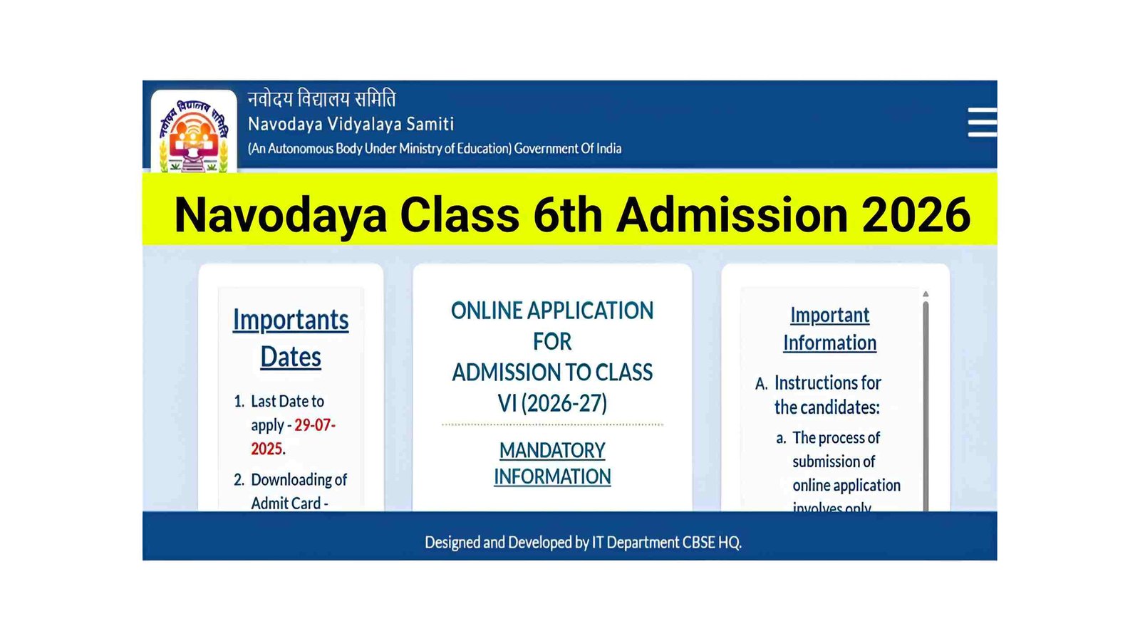 Navodaya Class 6th Admission 2026